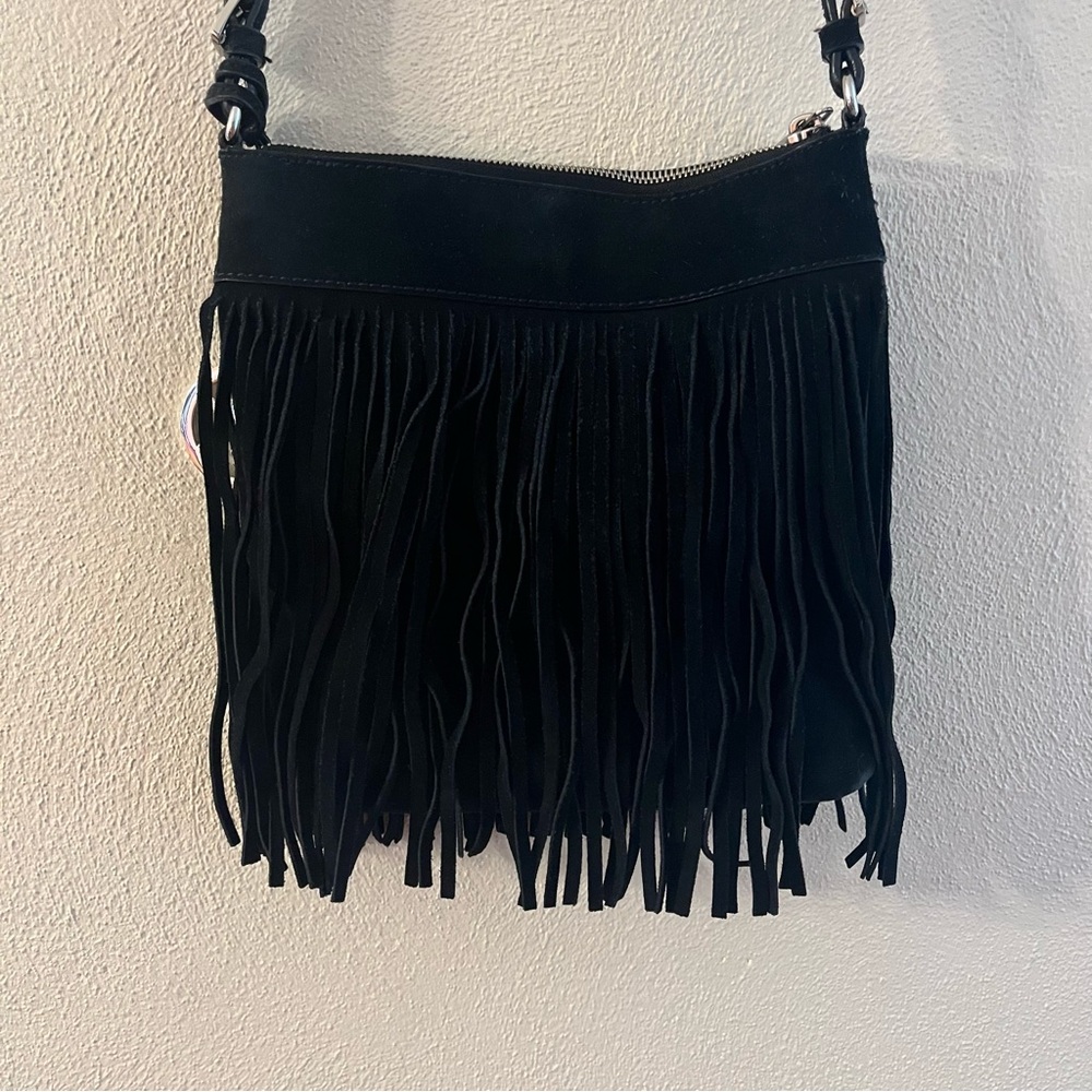 Michael Kors Black Fringe Suede Crossbody Bag with Silver Accents - Picture 2 of 9